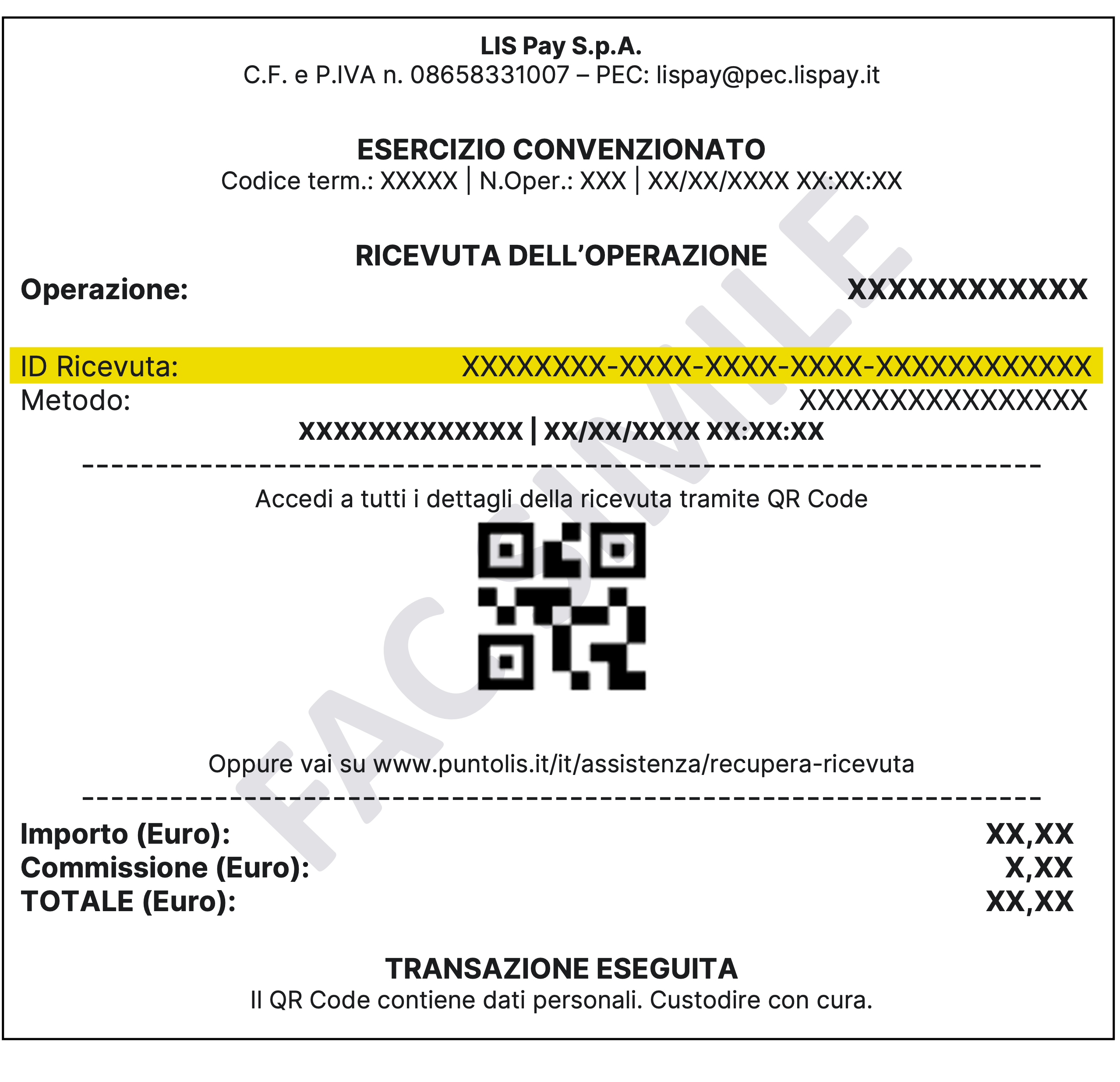 Esempio di ricevuta con evidenziato l'ID della ricevuta